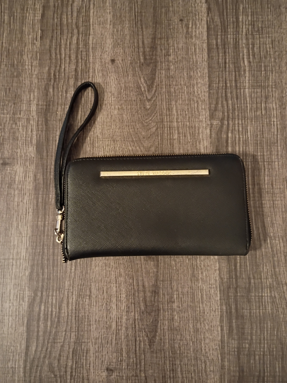 Black Wristlet Clutch with Gold Bar Accent